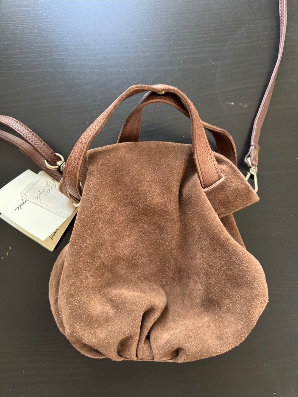 Free People Suki Mini Tote Suede Leather Brown Slouchy Crossbody Bag - NEW - Picture 8 of 12